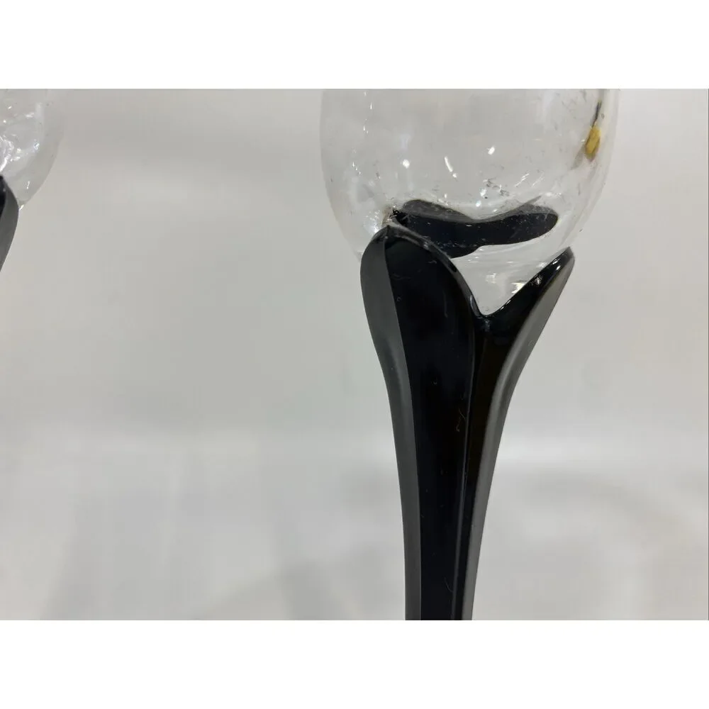 Fostoria Black‎ Ebony Lotus Candlesticks Set Of 3 7.5” Opaque Crystal